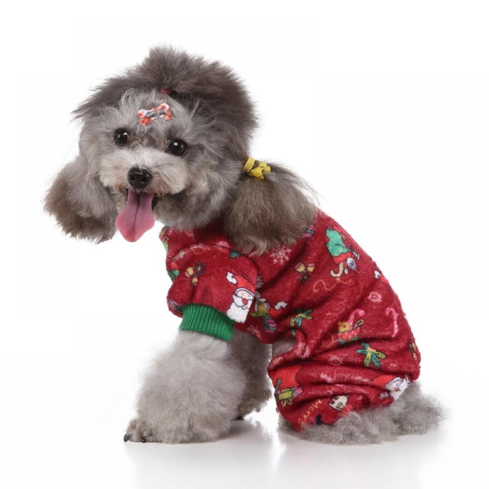 Pet Dog Christmas Pajamas Flannel Cold Weather Jumpsuit for Small And