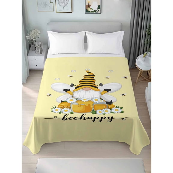Queen Size Flat Sheet Only,Farm Bee Dwarf Vintage Linen Soft Top Bed Sheets Breathable Bedding Sheet Blossom Daisy on Yellow Microfiber Hotel Luxury Top Sheets