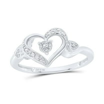 .925 Sterling Silver Real Round Diamond Women's Swirling Open Heart Ring 1/20 CT