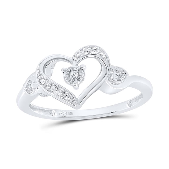 .925 Sterling Silver Real Round Diamond Women's Swirling Open Heart Ring 1/20 CT