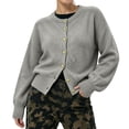 thumbnail image 2 of Womens Knitted Cardigan Long Puff Sleeve Soft Lightweight Open Front Casual Sweater Coat Daily Layering Top, 2 of 5