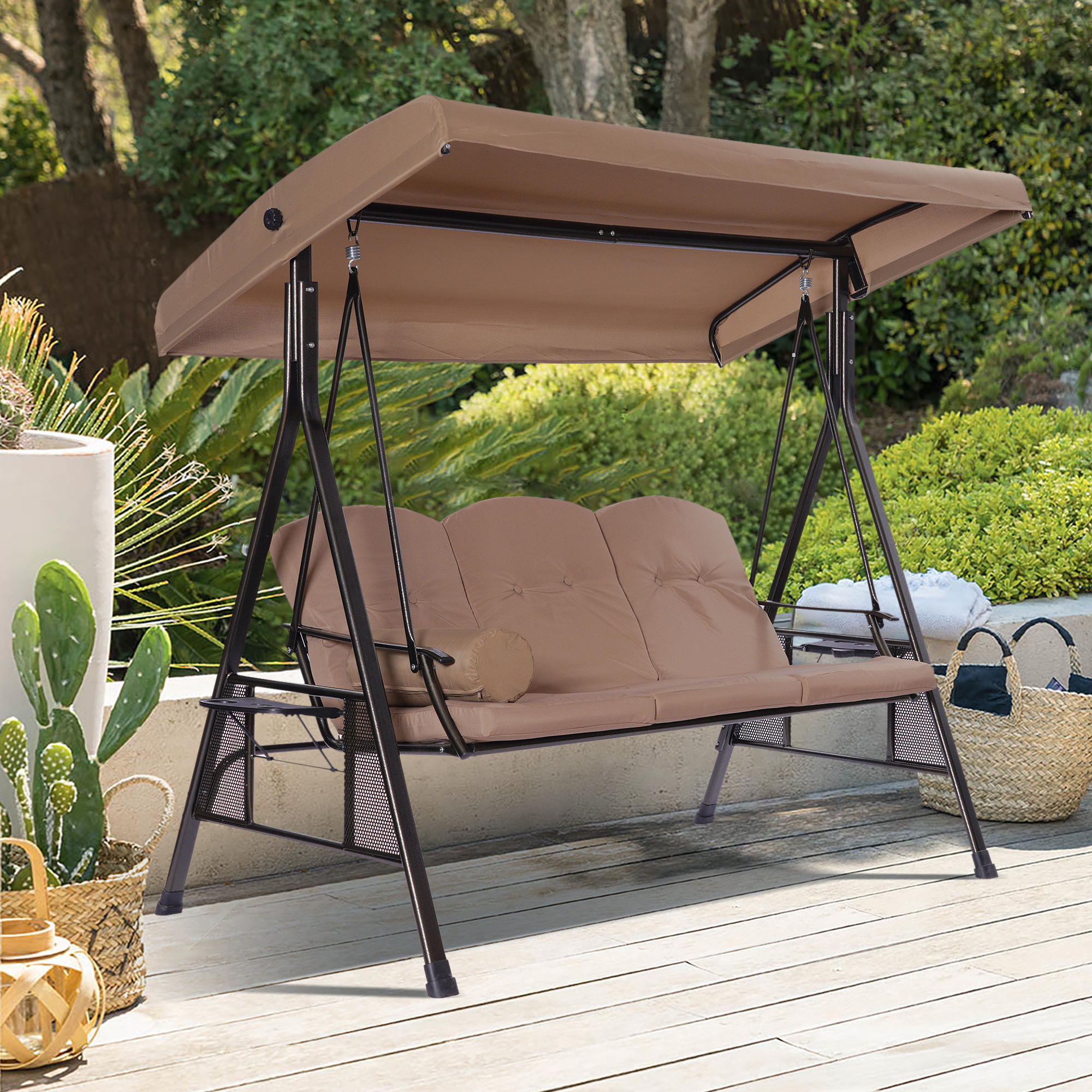 Sesslife Patio Swings with Canopy, 3Seater Outdoor Canopy Swing for