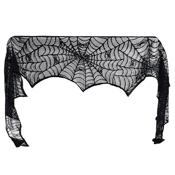 Advancent Decoración de Halloween exquisito manto de chimenea telaraña de encaje negro resistente al desgaste cubierta de bufanda duradera suministros Kits de decoración para fiestas Negro 90x244cm Advancent JJ65388-02