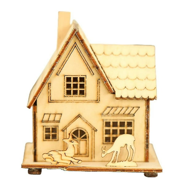 Casa de madera de Navidad LED LIGHT - up Village Luminous Cabin árbol de Navidad cuelga colgante para decorar el Centro de la mesa, decoración de fiesta de vacaciones YCL