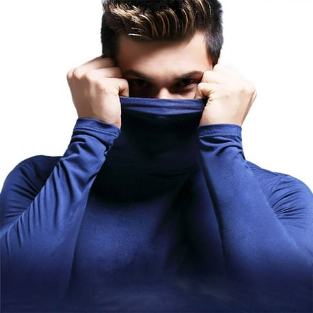Men Breathable Thin Solid Color Slim Fit Stretch Soft Turtleneck Long Sleeve Thermal