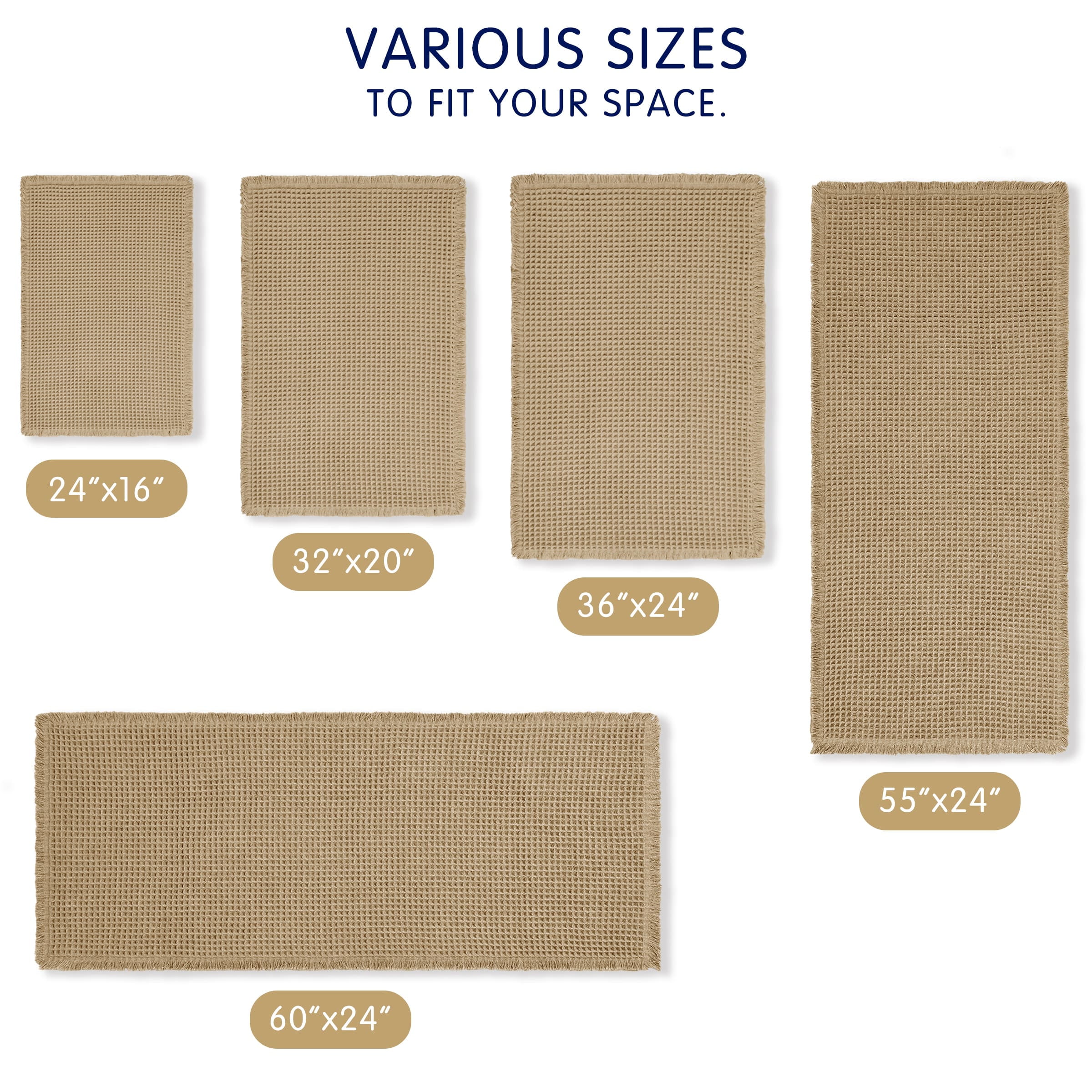 Subrtex Waffle Weave Bathroom Rug, Non Slips Bath Mat, Absorbent Bathmat Bath Rug for Bathroom (24"x60", Khaki)