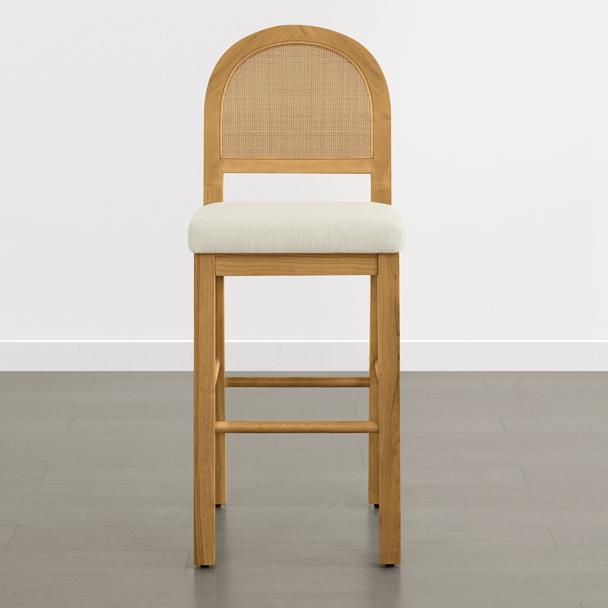 Spruce & Spring 30" Rattan Bar Height Bar Stools Set of 2 with Upholstered Seat, Walnut Wood Frame for Kitchen Island, Cream Fabric