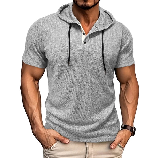 Camiseta con capucha y manga corta para hombre: prenda ligera e informal para el verano, diseño con capucha, mezcla de poliéster y spandex (S-XXL), look en capas