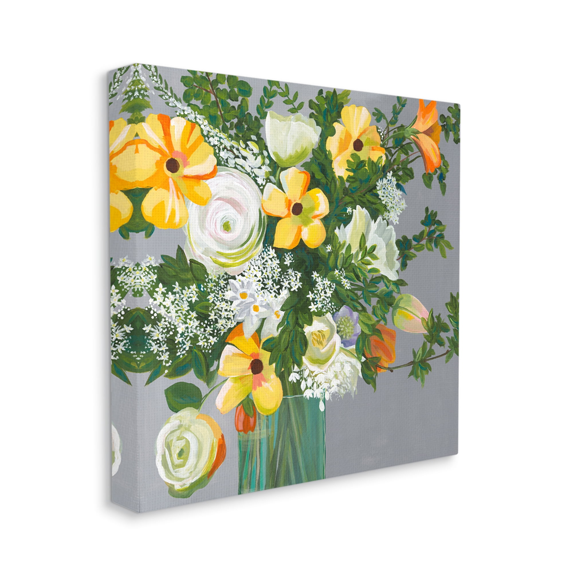 Stupell Industries Yellow & White Flowers Botanical & Floral Painting Gallery Wrapped Canvas Art Print Wall Art, 17 x 17