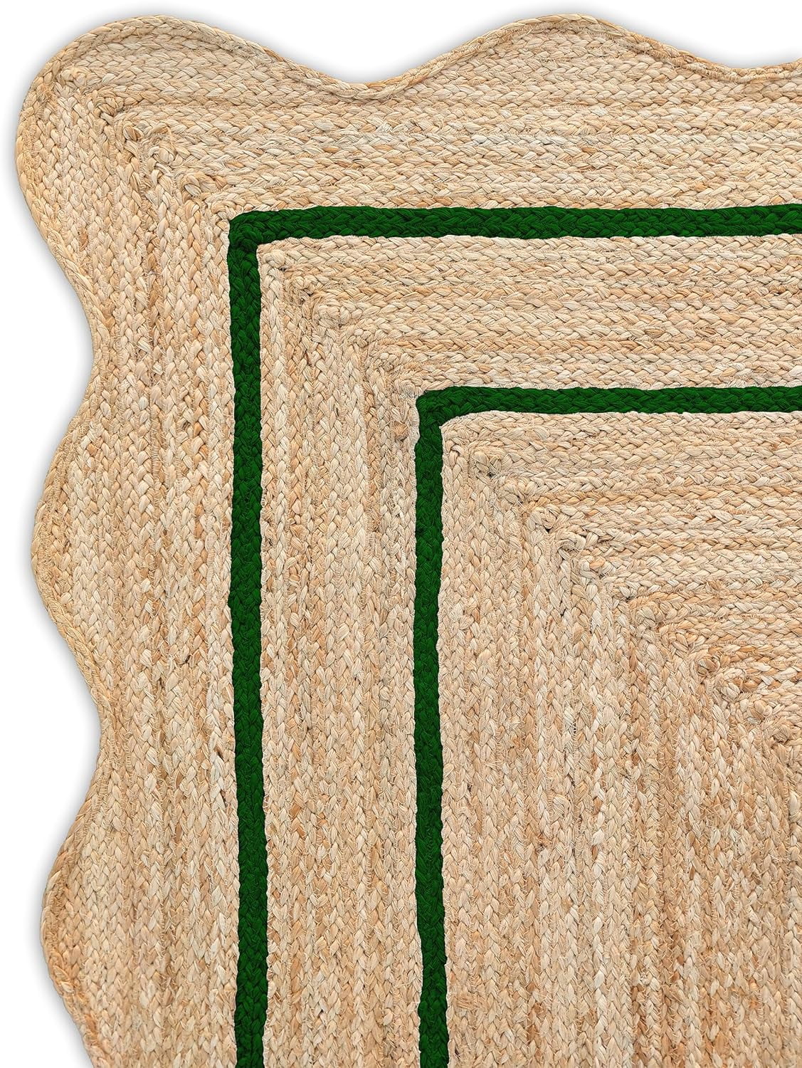 Weaving Village Wave Scalloped Natural Jute Rug Boho Jute Rug Entryway Runner Rug Farmhouse Scallop Rug, Green (2'6"x12')