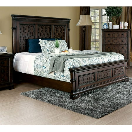 bedroom furniture modern 1pc california king size bed walnut finish  decorative headboard tall panel solid wood bedframe