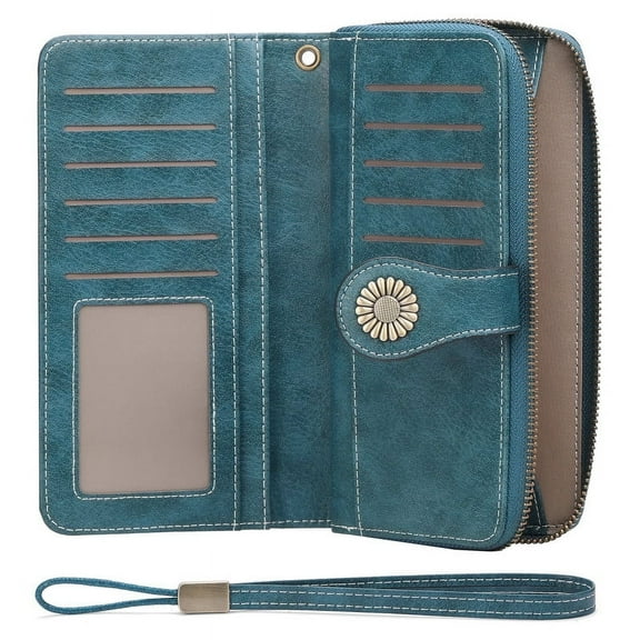 FALAN MULE Women Leather Wallet Large Capacity Bifold RFID Blocking Card Holder with Zipper Coin Pocket