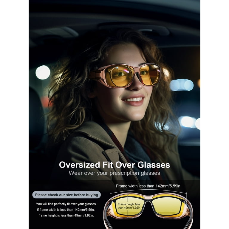 TINHAO Night Driving Wrap Around Glasses Fit Over Glasses for Men Women Anti Glare HD Night Vision Glasses