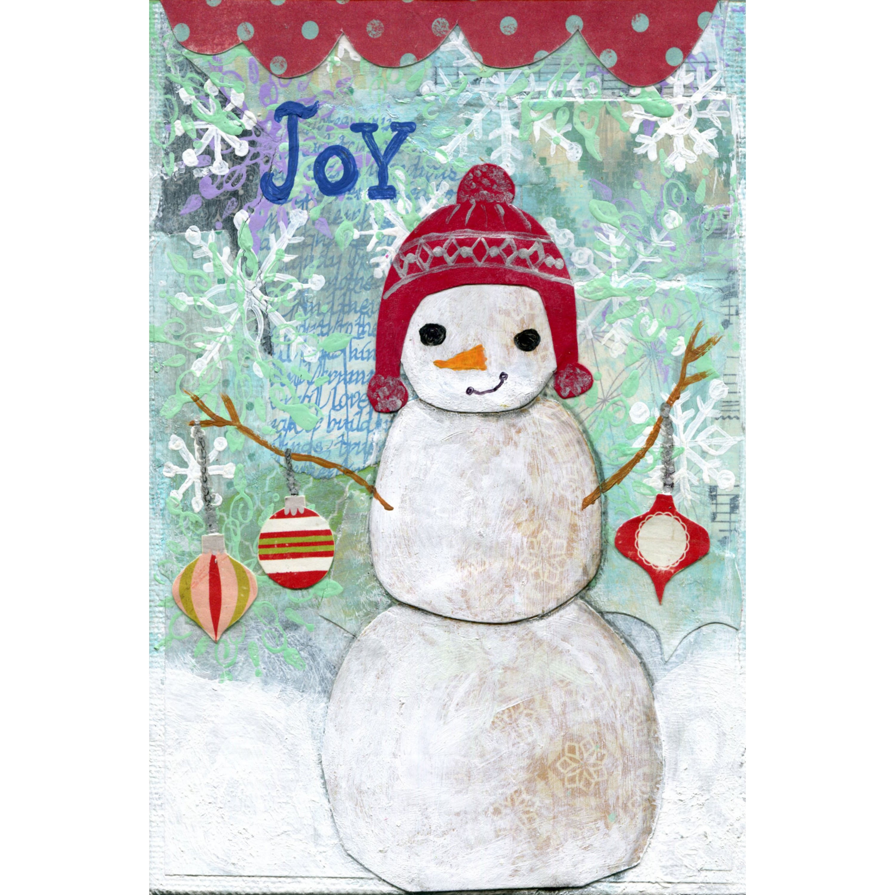Marmont Hill "Joy Snowman" by Jill Lambert Painting Print on Wrapped Canvas