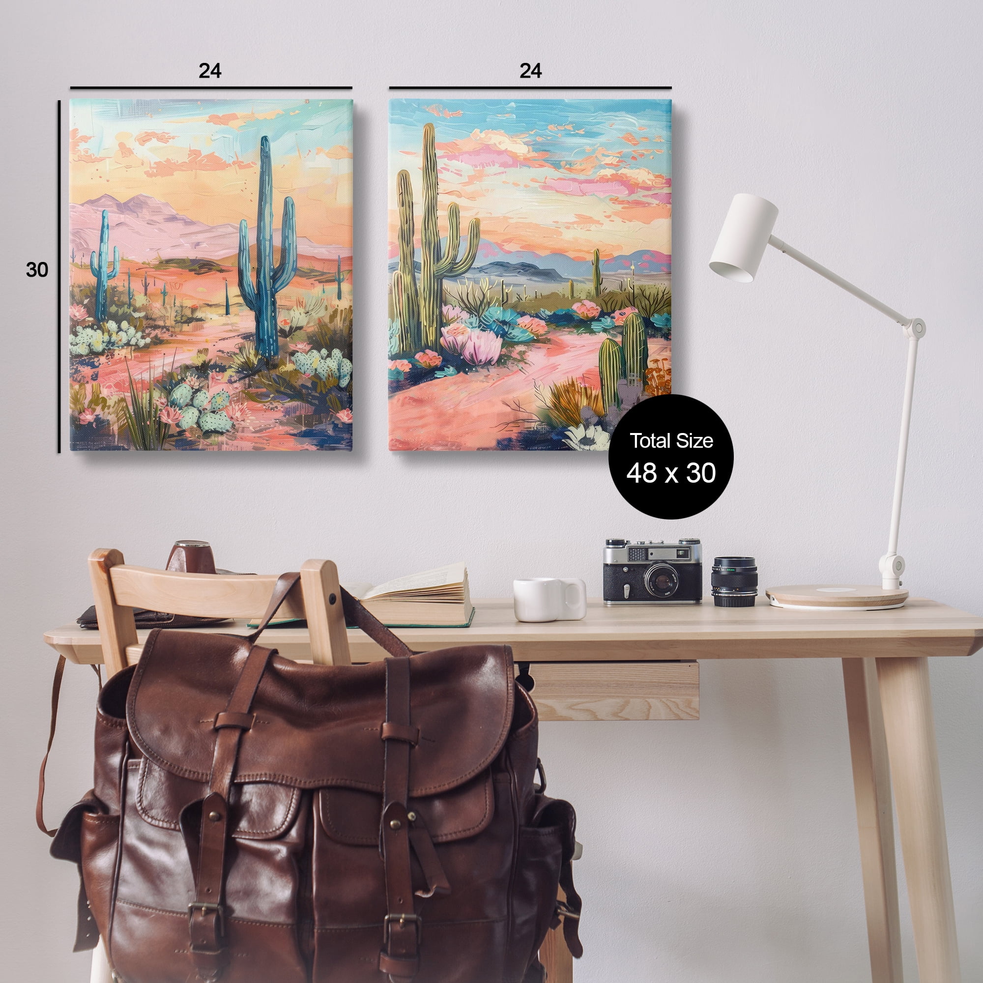 Stupell Industries Cactus Paths & Sunset Landscape & Nature Painting Wrapped Canvas Art Print Wall Art, 24 x 30, Set of 2
