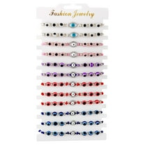 12Pcs Evil Eye Bracelets Mexican Bracelets Silver Handmade String Adjustable Protection Amulet Gift For Women Men Boys Girls