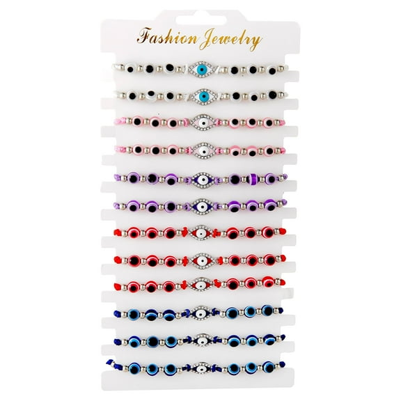 12Pcs Evil Eye Bracelets Mexican Bracelets Silver Handmade String Adjustable  Protection Amulet Gift For Women Men Boys Girls