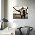 thumbnail image 3 of Nawypu  Vintage Cow Canvas Wall Art Texas Longhorn Picture Print on Canvas Sepia Cattle Photo Rustic Farmhouse Decoration, 3 of 4