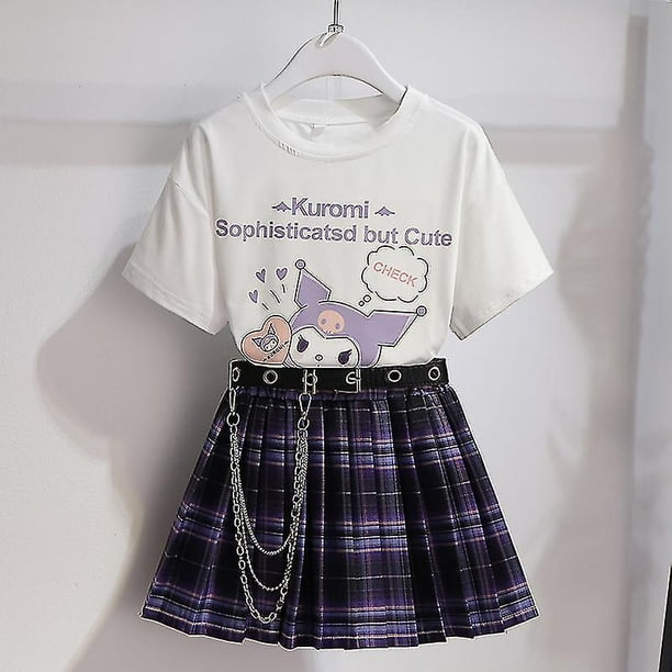 Sanrios dibujos animados Kawaii niñas camiseta blanca traje Kuromi lindo verano manga corta Universidad Jk uniforme falda niños moda falda