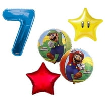 Super Mario Brothers Luigi #7 7th 5 Piece Power Star Happy Birthday Decorations Balloons Set