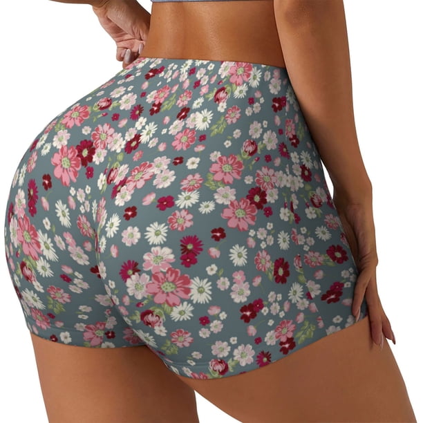 Balery Daisies Flowers Pantalones cortos de entrenamiento estampados para mujer, sin costuras, ajustados, para gimnasio, yoga, correr, deportes, ejercicio activo, fitness.-Small