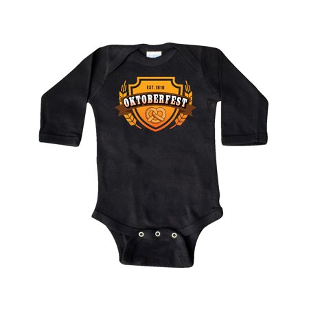 

Inktastic Oktoberfest Banner Shield with Pretzel Est 1810 Gift Baby Boy or Baby Girl Long Sleeve Bodysuit