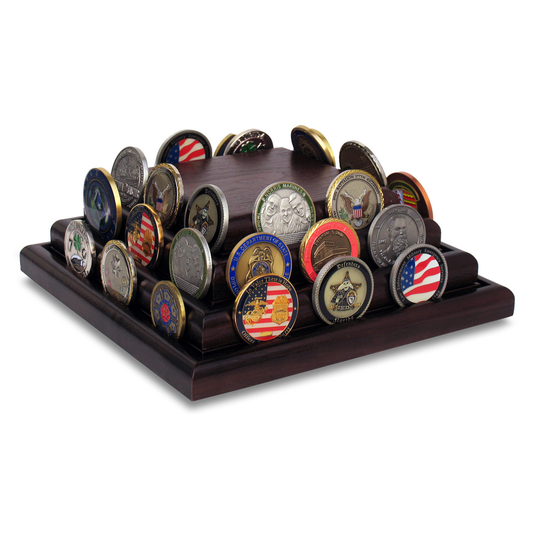 Walnut Challenge Coin Case Pyramid