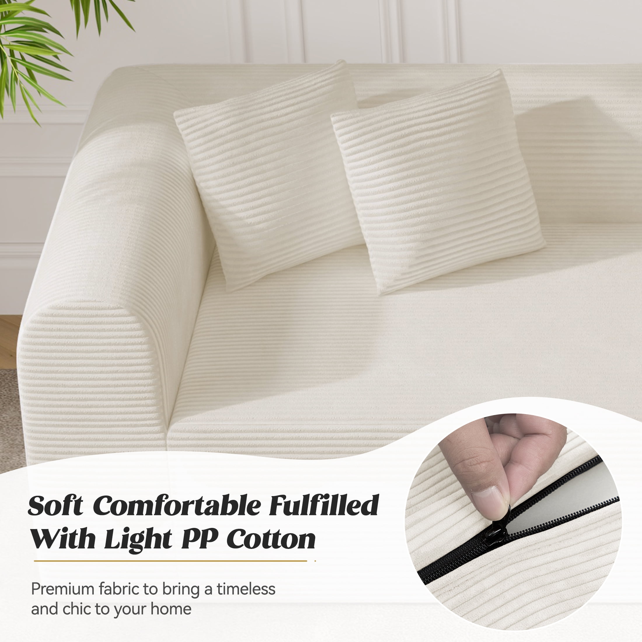 Hawsaiy 126" Oversized Modular Sectional Sofa, Modern Deep Seat Curved Cloud Couch, Soft Corduroy Upholstered Sofa for Living Room, White, No Assembly