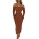 thumbnail image 1 of Vestido PRETTYGARDEN Caramelo Maxi Fruncido con Hombros Descubiertos Talla L - L, 1 of 8
