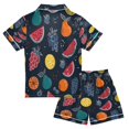 thumbnail image 2 of Silky Satin Kids' Pajama Set Breathable & Smooth Unisex Button-Down Pajamas Cartoon Variety Of Fruits, 2 of 8
