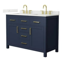 Beckett 48" Dark Blue Double Vanity & Giotto Quartz Top (3-Hole) & Gold Trim