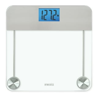Glass Bathroom Scale with Curved Stainless Steel Accents