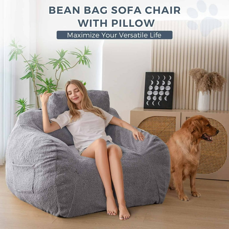 GOODONE Giant Bean Bag Chair with Pillow Bean Bag Couch Stuffed High Density Foam Plush Lazy Sofa Comfy Chair Large BeanBag Chair for Adults in