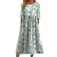 thumbnail image 1 of ZAXARRA Robe Longue pour Femmes, Élégante Robe d'Été Décontractée à Manches Courtes Col Rond Imprimé Fleur/encre, 1 of 9