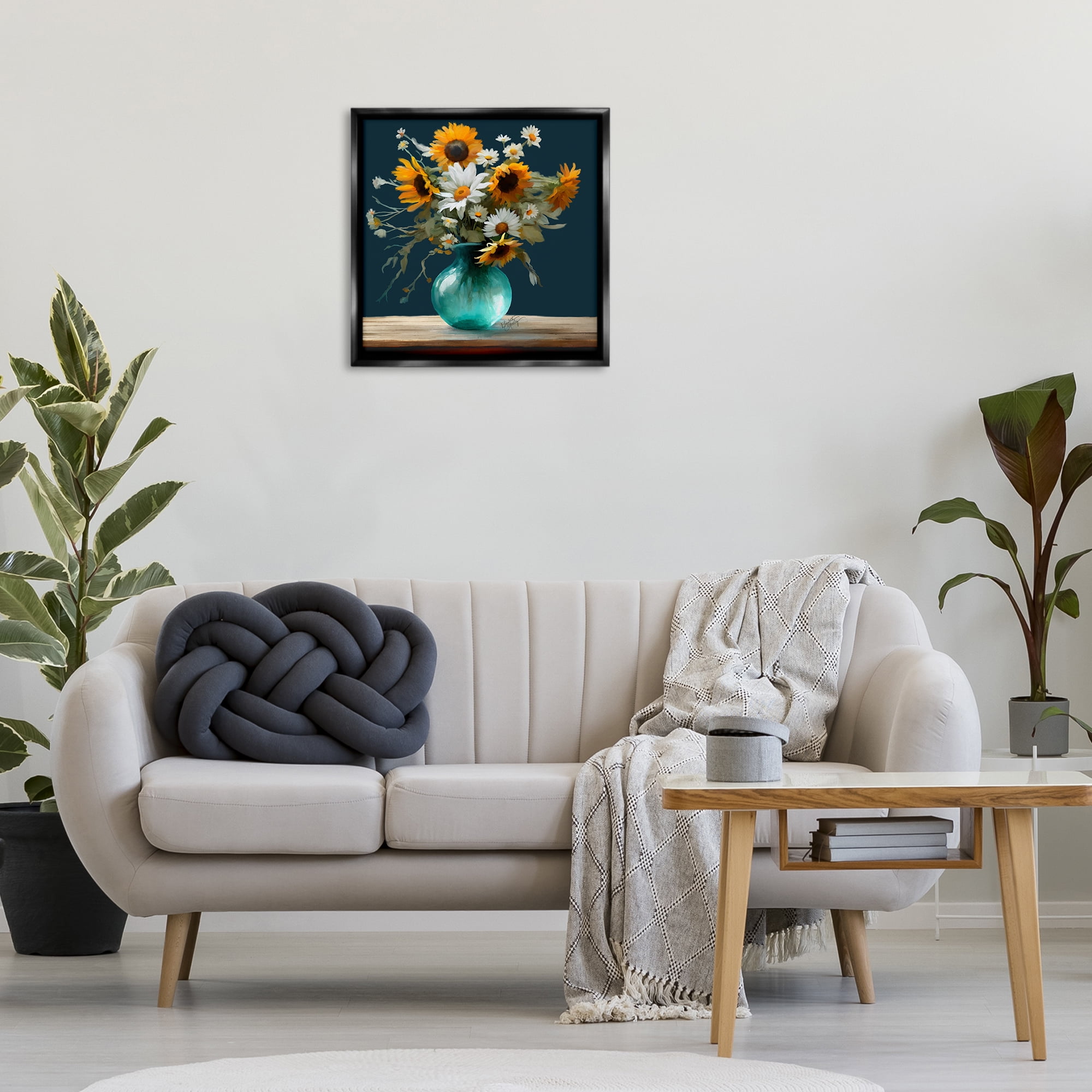 Stupell Industries Summer Sunflower Bouquet Botanical & Floral Painting Black Floater Framed Art Print Wall Art, 25 x 25