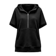 thumbnail image 5 of NinXxx Women's Loose Short Sleeve Zipper Pocket Hoodie Top Black S, 5 of 6