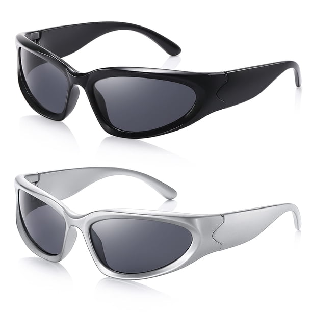 Gafas de Sol JASPIN Y2K Estilo Wrap Ovaladas Plateadas UV400 para Mujeres y Hombres