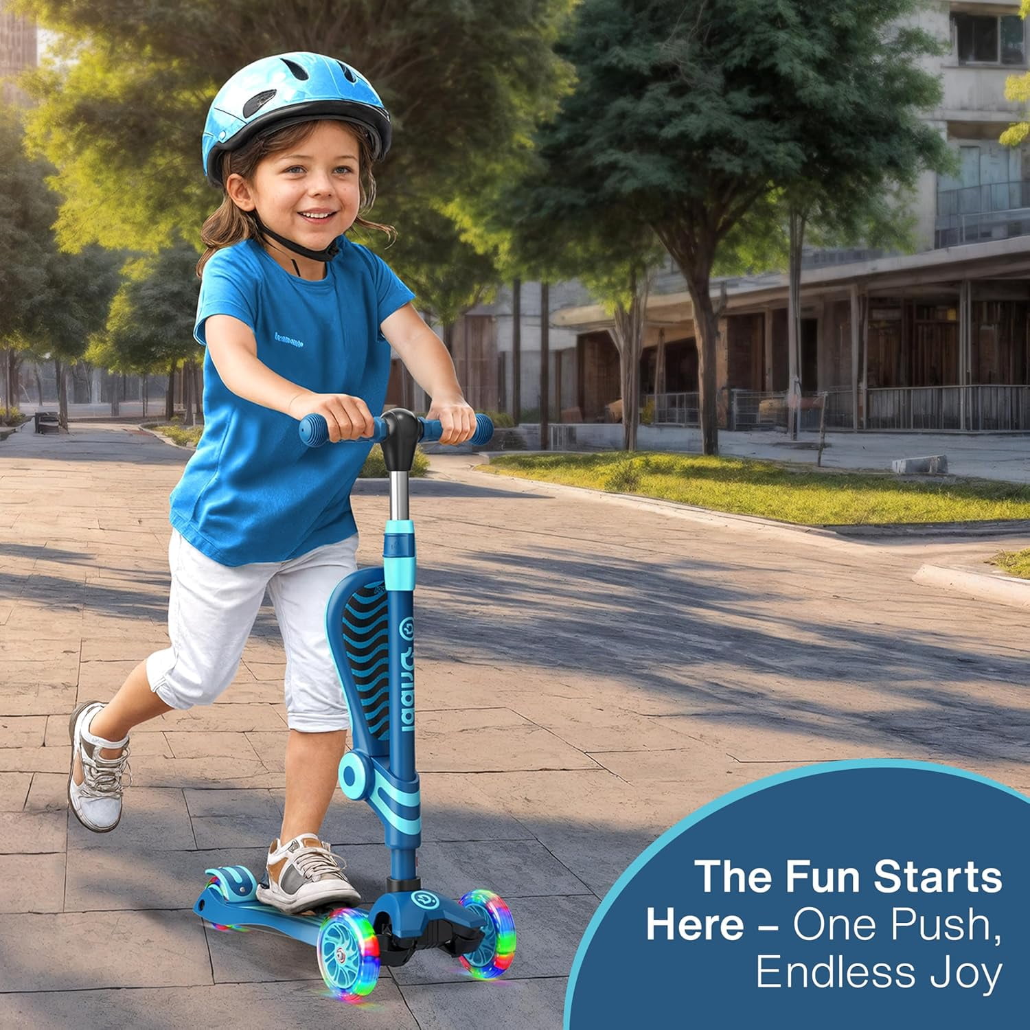 Dribbl 3-Wheel Kids Scooter with Seat, Light-Up Wheels, Adjustable Handlebar, Wide Deck & Rear Brake, Ages 2+