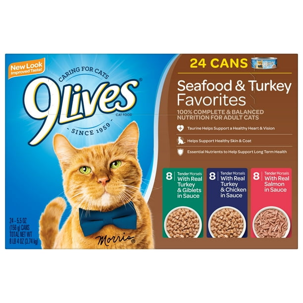 9Lives Seafood & Turkey Favorites Wet Cat Food Variety Pack, 5.5-Ounce