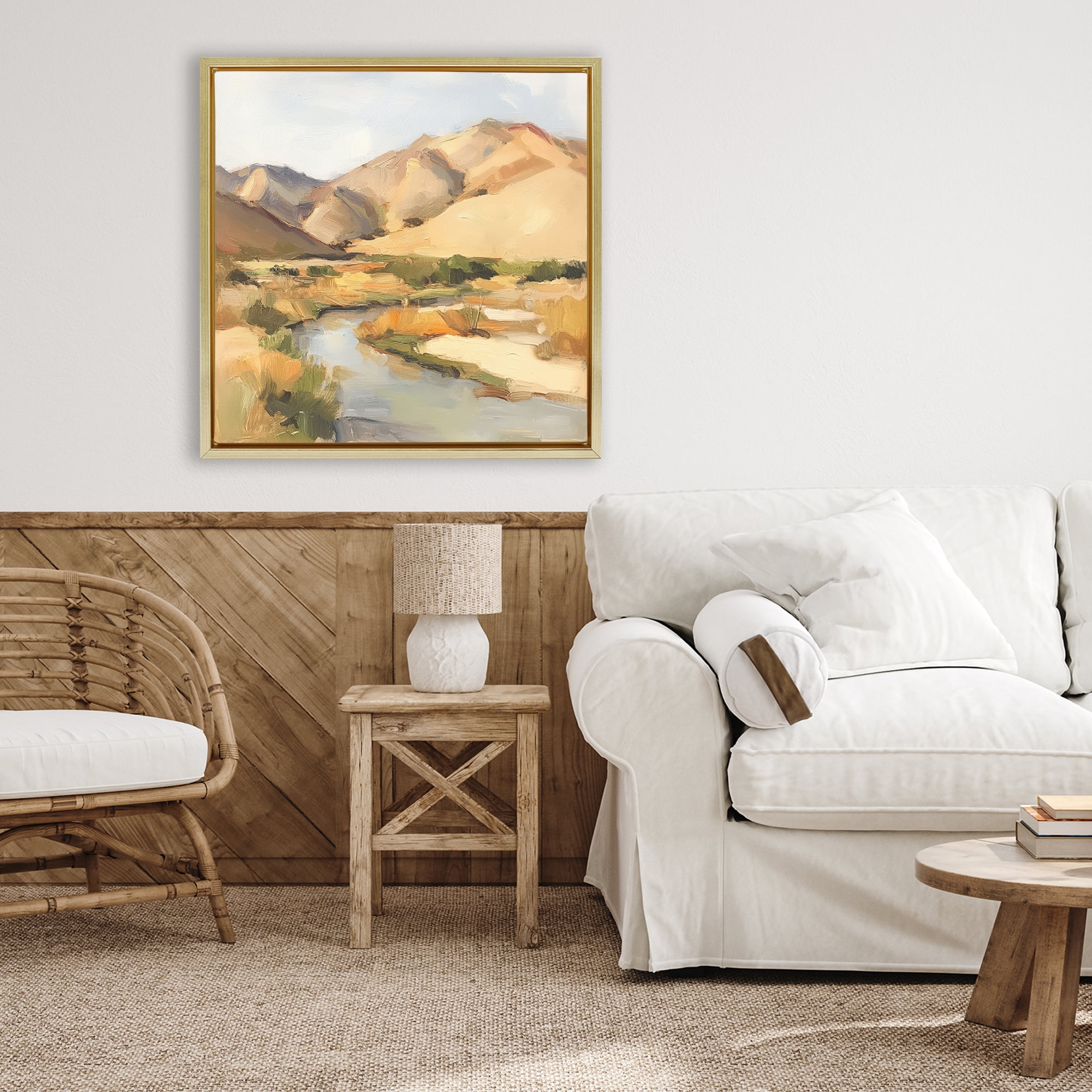 Stupell Industries Wispy Desert River Gold Framed Floater Canvas Wall Art, design by Petal Prints Design