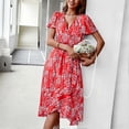 thumbnail image 3 of Vestido de mujer con escote en V, bajo con volantes, manga corta, abertura lateral, corte en A y falda acampanada para verano y primavera., 3 of 5