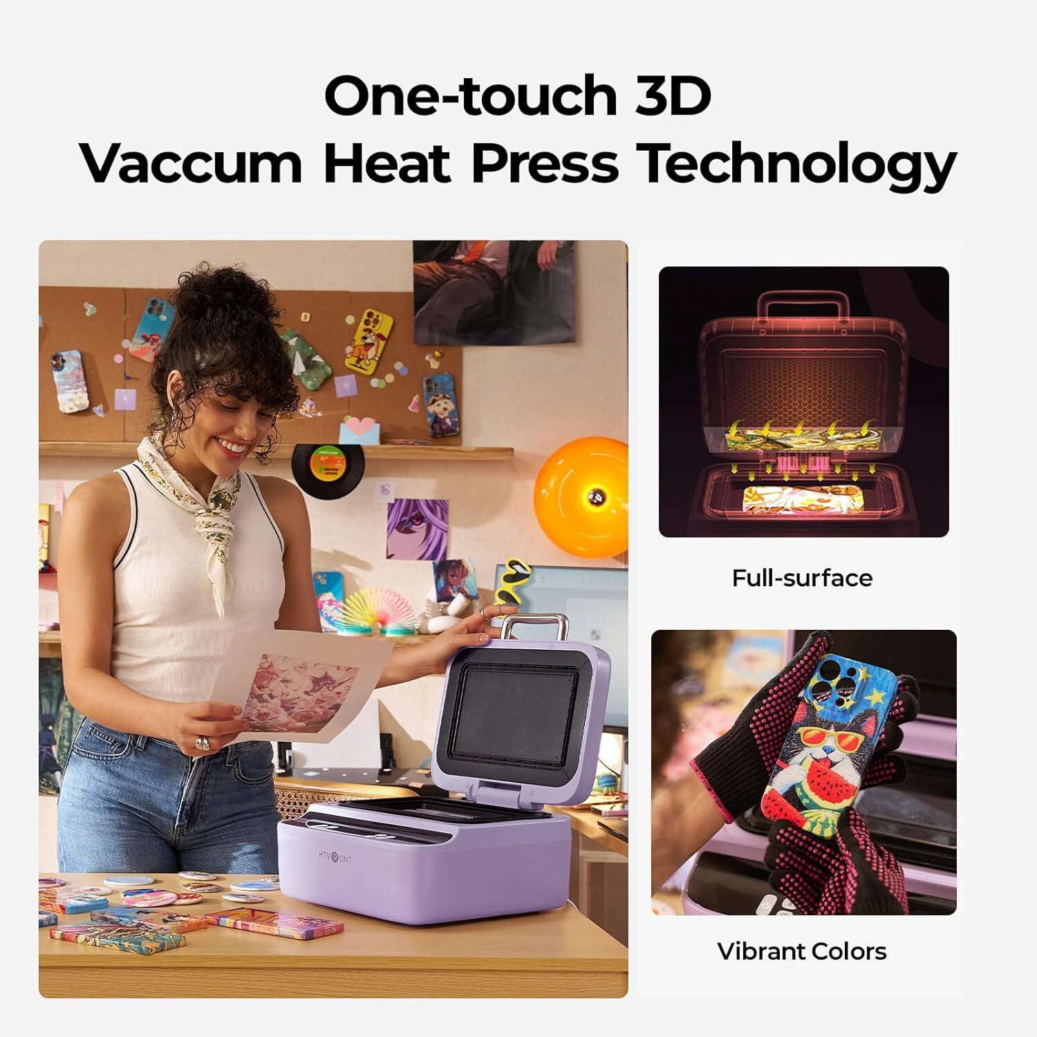 HTVRONT H17 Phone Cases Heat Press - Automatic Vacuum Heat Press Machine for Phone Cases- Sublimation Press for Custom Phone Case, Badges, Coasters, Includes Film & Fixture (Compatible with Android)