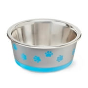 Angle View: Vibrant Life Paw Print Stainless Steel Pet Bowl - Perfect for Dogs and Cats, Teal, Small