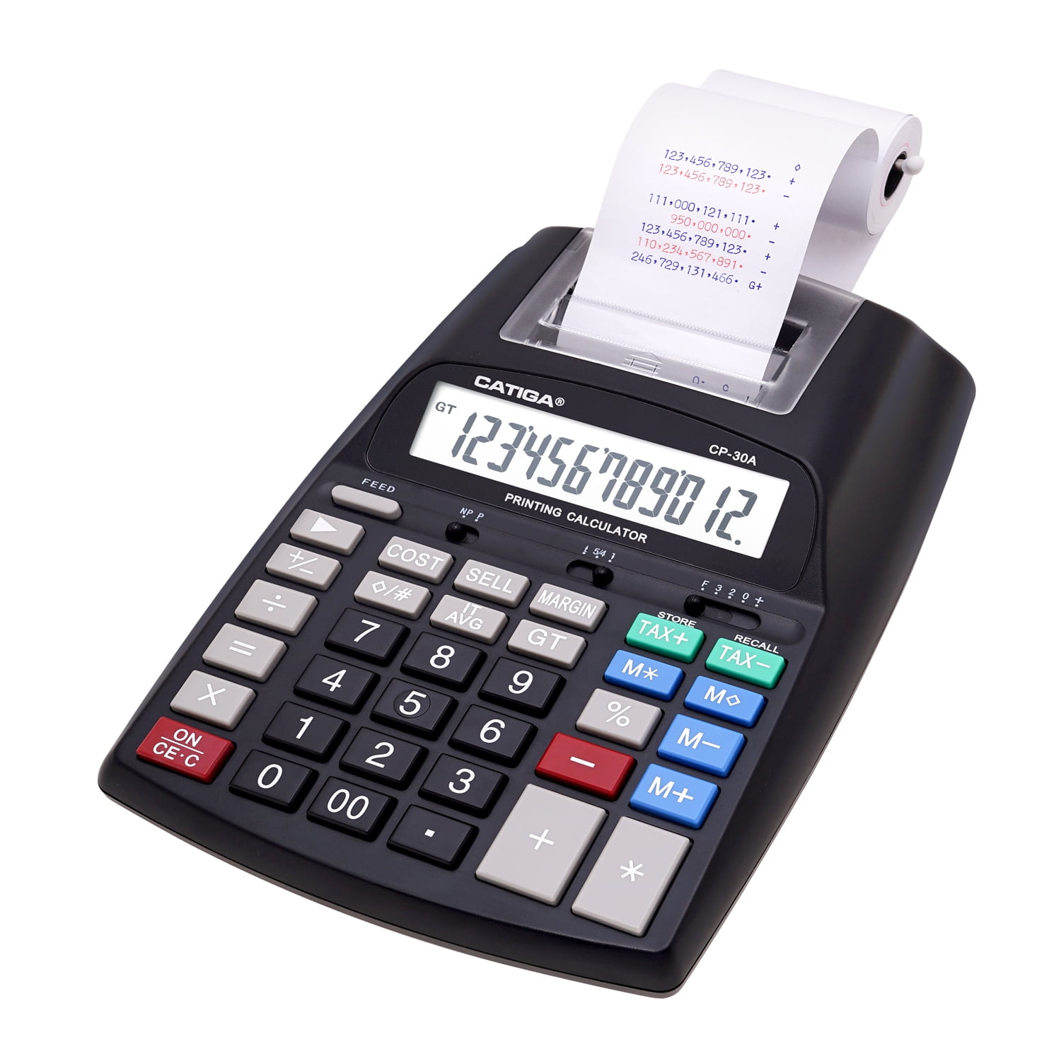 Black Commercial Printing Calculator with 12 Digit LCD Display Screen 2.03 Lines/sec AC Adapter Included Two Color Printing 