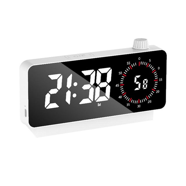 Reloj despertador digital LED con espejo, relojes electrónicos para sala de estar, oficina y hogar. Blanco