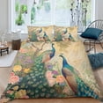 thumbnail image 1 of Pavo real Juego de cama Floral Pavos reales Funda Nórdica King Beatuiful Animales, 1 of 6