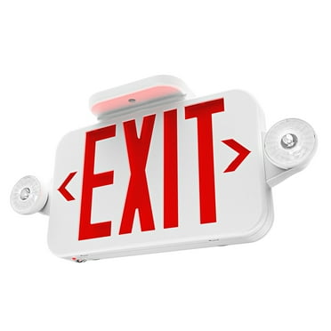 Sunco LED Exit Sign With Emergency Lights, Red, Two Mini Adjustable Lights, 94V-0 Fire Resistant, Backup Battery, 2.3W 6000K Daylight Deluxe, 200 Lumens 120-277V, Wall Or Ceiling Mount UL