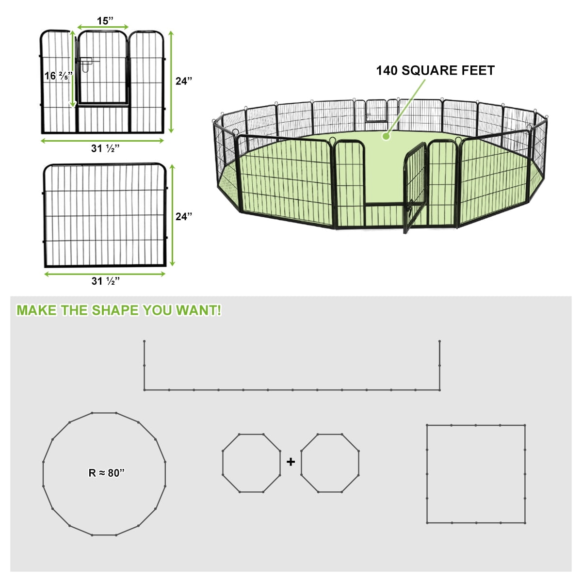 Geniqua 2x 8-Panels 24" Tall Folding HeavyDuty Metal Dog Playpen Exercise Fence Kennel