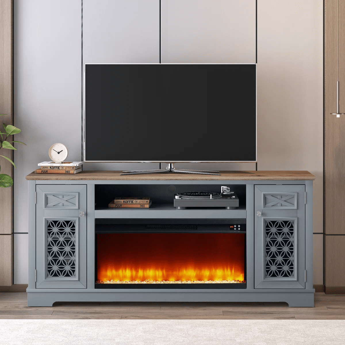 Joy River 70" TV Stand with 36" Electric Fireplace-Grey