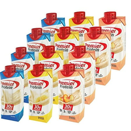 Protein Shake Whipped Vanilla Cream - Premier Protein High Protein Shakes - 4 Vanilla, 4 Peaches & Cream, 4 Banana (11 fl. oz., 12 pack)